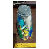 1858 Quart mason fruit jar full of vintage toys