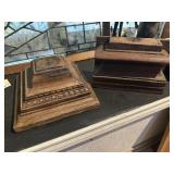 2 very old carved wooden candle stands