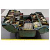 1940s WALTON steel tackle box & contents 40+ lures