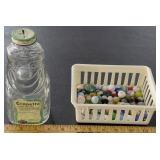 75 old marbles + GRAPETTE clown bottle bank