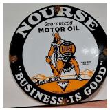 DATED 1922 Nourse Motor Oil porcelain sign