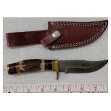 8" stag handle damascus blade hunting knife