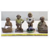 FOUR clay art pottery figurine sculputres
