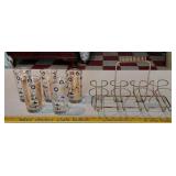 FIVE 1960s CULVER highball glasses + wire tote