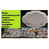 100+ ink blotters & c1910 Homer Laughlin platter