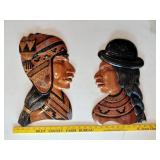 2 large head woodcarvings wall hangings