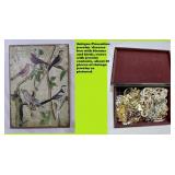 Large antique florentine box w birds & jewelry