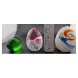THREE vintage art glass paperweights