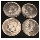 4 1964 D JF Kennedy US silver half dollarrs