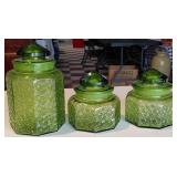 Set of 3 LE SMITH daisy & button green cannisters
