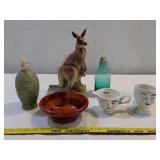 6pc wooden bowl Baileys cups decanters kangaroo