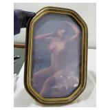 Antique bubble glass 18" picture frame w nude