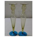 1920s STEUBEN citron & celeste blue candlesticks