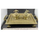 Antique bronze double inkwell w gargoylesgriffins