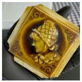 Antique TRENT TILE CO art tile prarie girl bonnet