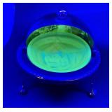 Antique rolltop caviar dish w uranium glass insert