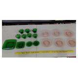 HOCKING JEANETTE 17pc depression glass green pink