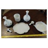 7pc lot MILK GLASS antique barber apothecary more