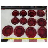 12pc set ruby red glass plates