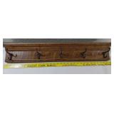 Antique American oak hat / coat rack w 5 hooks 31"