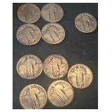 TEN 90% silver US standing liberty quarters 1 date