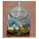 Antique jar & 90 old marbles