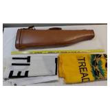 Vintage hardshell leather gun case & 2 flags