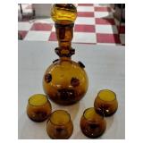 EMPOLI ITALY Tuscany Amber decanter & 4 glasses
