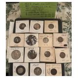 14pc coins 1875 - 1963 silver, nickels, cents