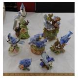 7pc figurines bluebirds & bluejays