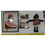 Black Americana Signed book, doll, metal sign