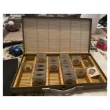 Vtg coin collectors case & 32 coins 1970s -1990s