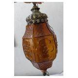 MCM mid century Hollywood amber hanging swag lamp