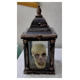 Antique wooden candle lantern case & skull