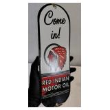 RED INDIAN motor oil porcelain door push sign
