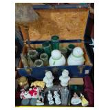 Dealer lot metal trunk figurines bottles jars MORE