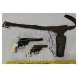 STEVENS & MATTEL 2 toy cap gun pistols + HOLSTER