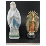 2 religious icon figurines Virgin Mary, Guadalupe