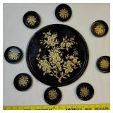 1950s TOLEWARE 9pc tray & 8 coasters NICE