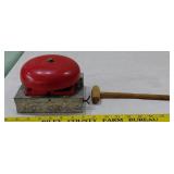 Old boxing / wrestling bell & wooden mallet hammer
