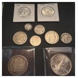 10pc USA silver coin collection 1879 - 1991