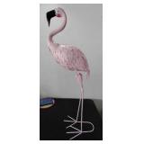 Vintage folk art sculptured metal pink flamingo