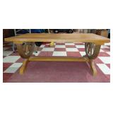 1950s ranch oak wagon wheel coffee table