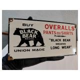 BLACK BEAR OVERALLS porcelain rack sign