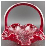 FENTON signed fancy art glass ruby red basket