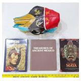Cow skull + 3 books Mexico Mayan & Inca indians