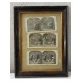 3 antique black americana framed stereoview photos