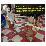 Antique folding military chair Halloween skeleton
