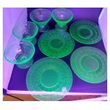 8pc SET 1930s green URANIUM ice cream dishes
