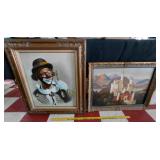 TWO oil paintings Rolo Clown & Bavarian Castle